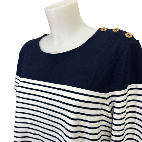 Ralph Lauren Navy Striped Top Womens Nautical Gold Shoulder Buttons Knit sz XL - Picture 3 of 9